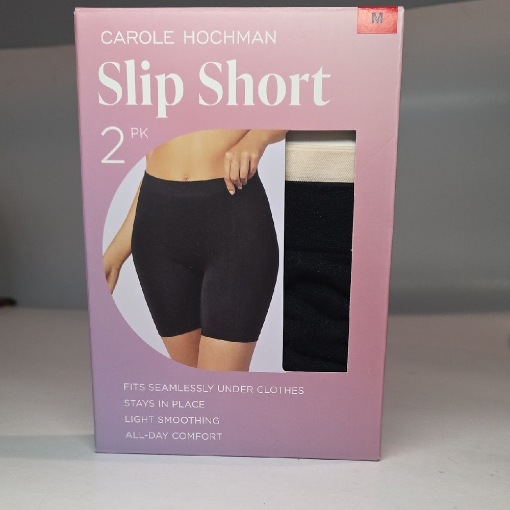 Midnight by Carole Hochman Black and Cream Slip‎ Shorts 2-Pack
